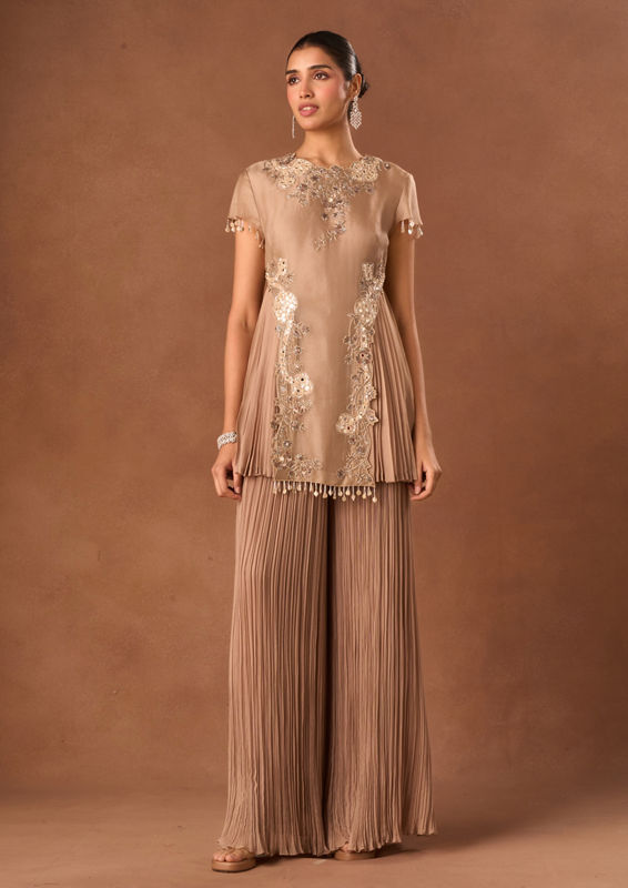 Twamev Women Fawn Art Silk Indo Western Top with Embroidery