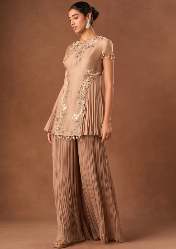Twamev Women Fawn Art Silk Indo Western Top with Embroidery