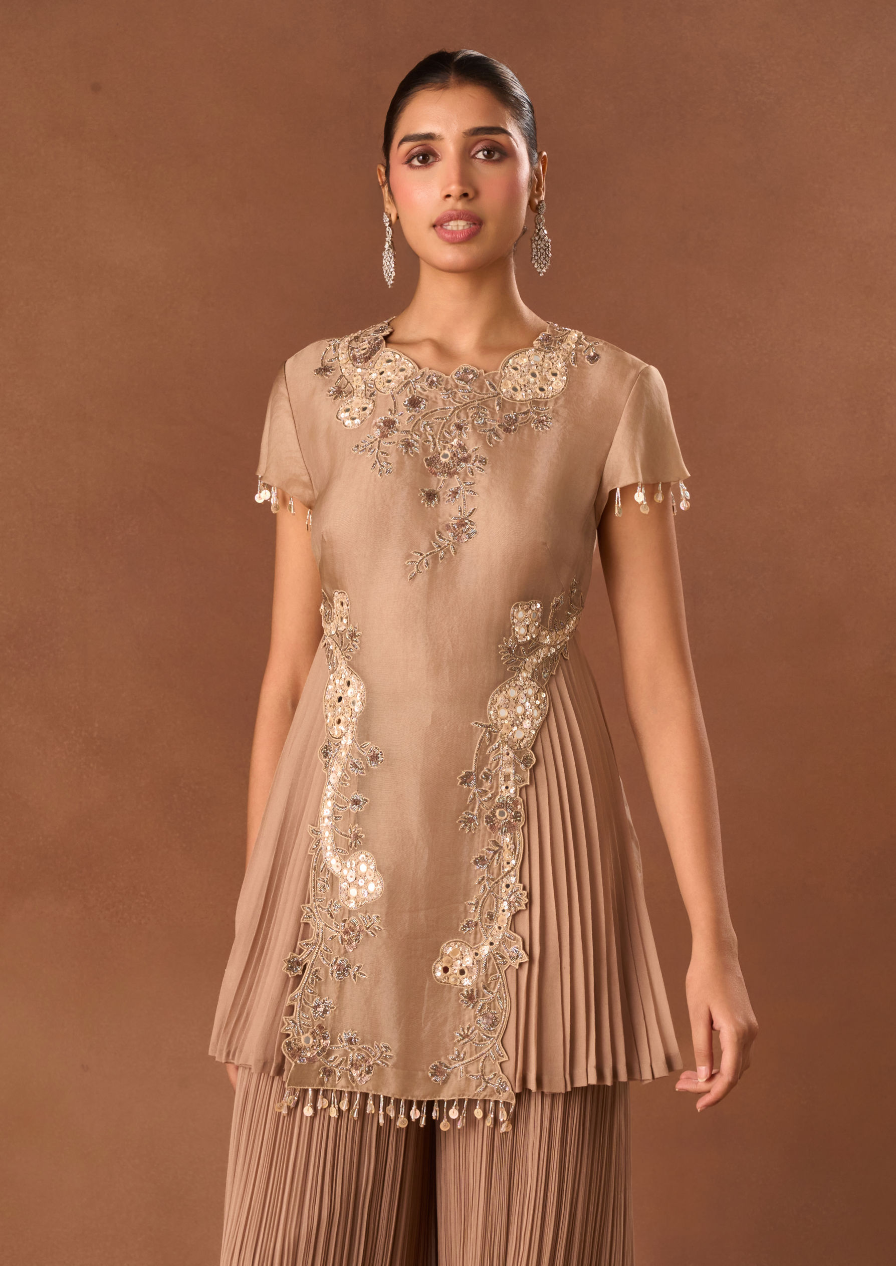 Twamev Women Fawn Art Silk Indo Western Top with Embroidery