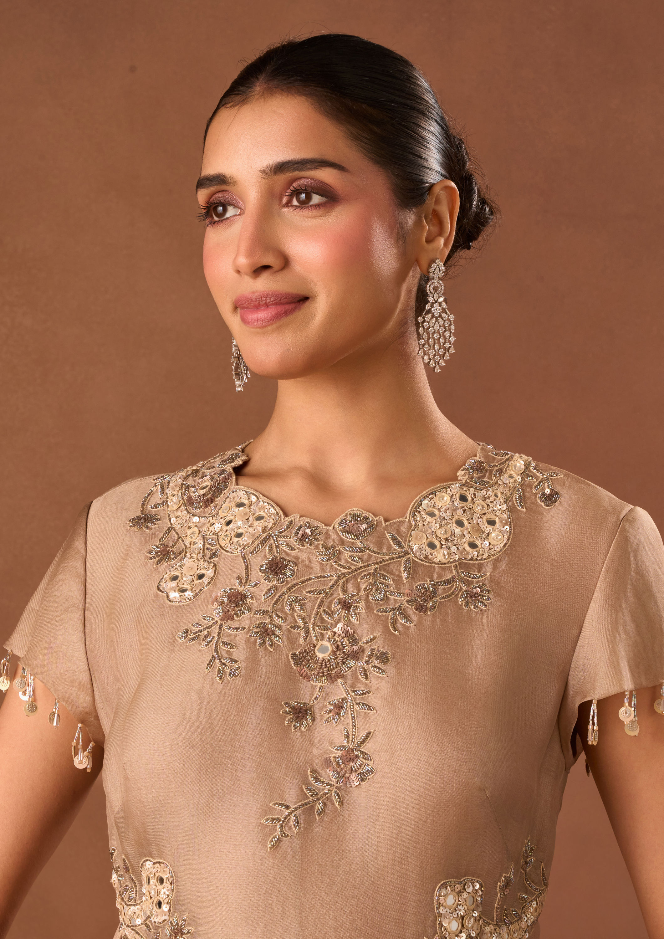 Twamev Women Fawn Art Silk Indo Western Top with Embroidery