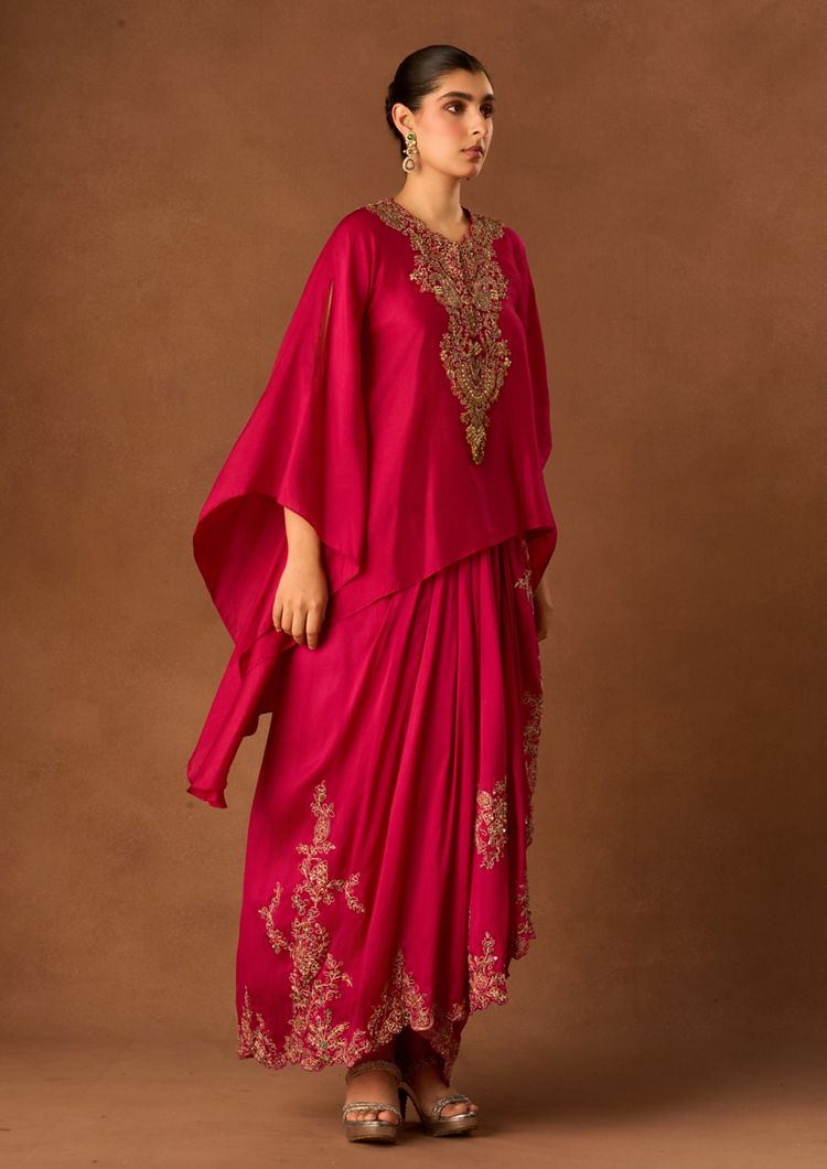 Twamev Women Pink Chinon Indo Western Top with Embroidery
