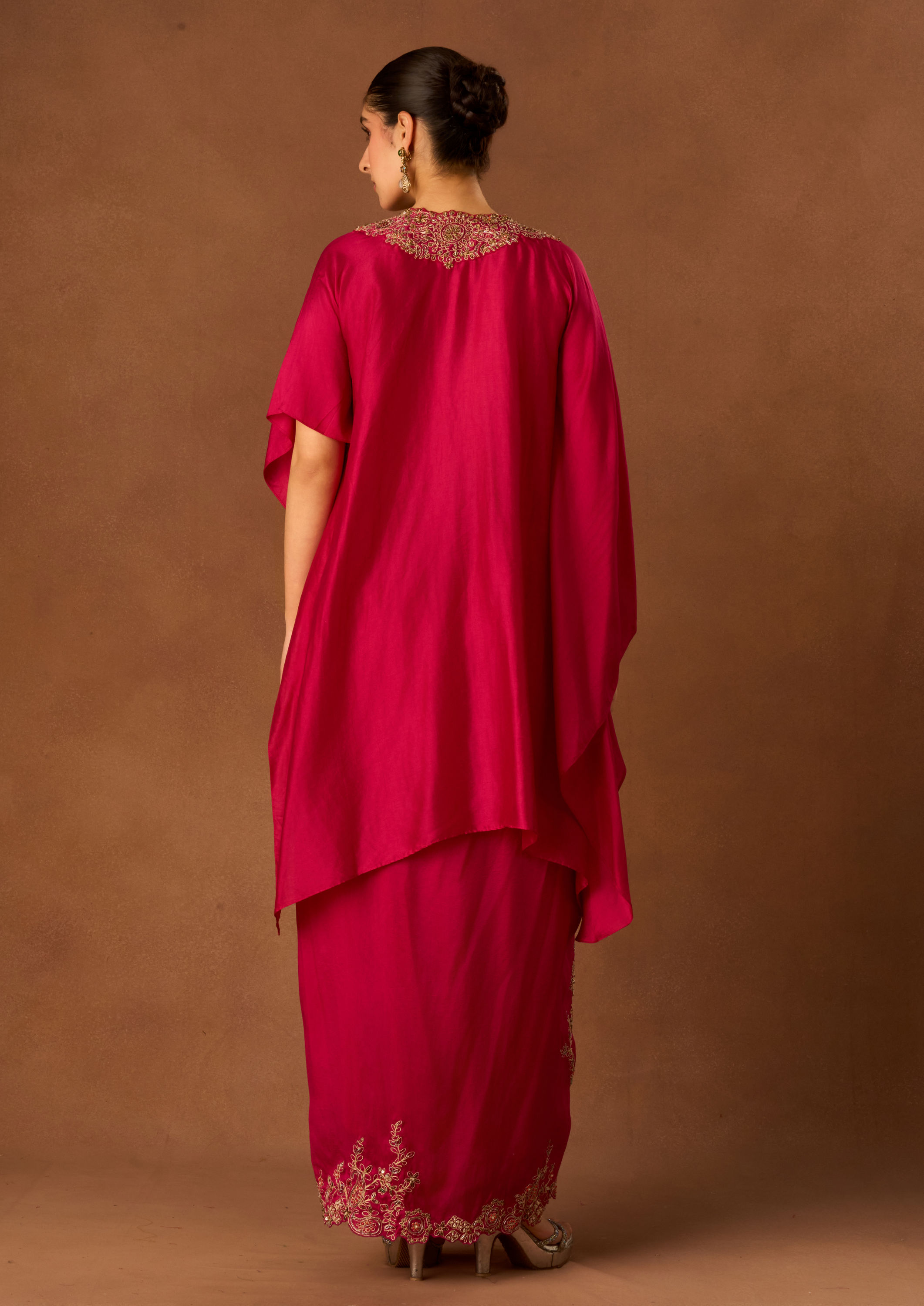 Twamev Women Pink Chinon Indo Western Top with Embroidery