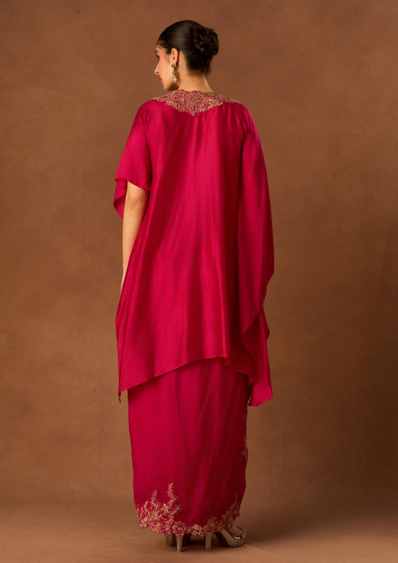 Twamev Women Pink Chinon Indo Western Top with Embroidery