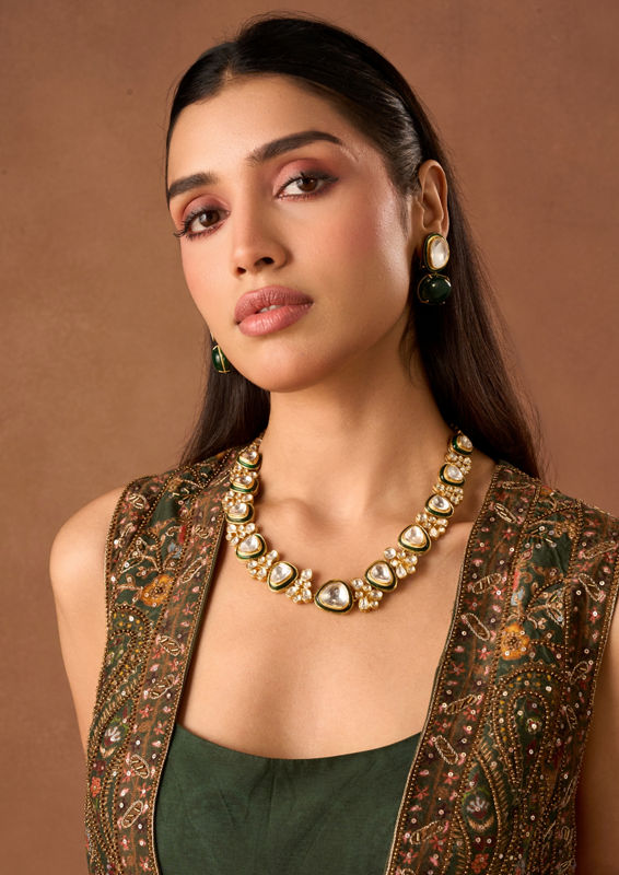 Twamev Women Green Chinon Indo Western Jacket with Embroidery