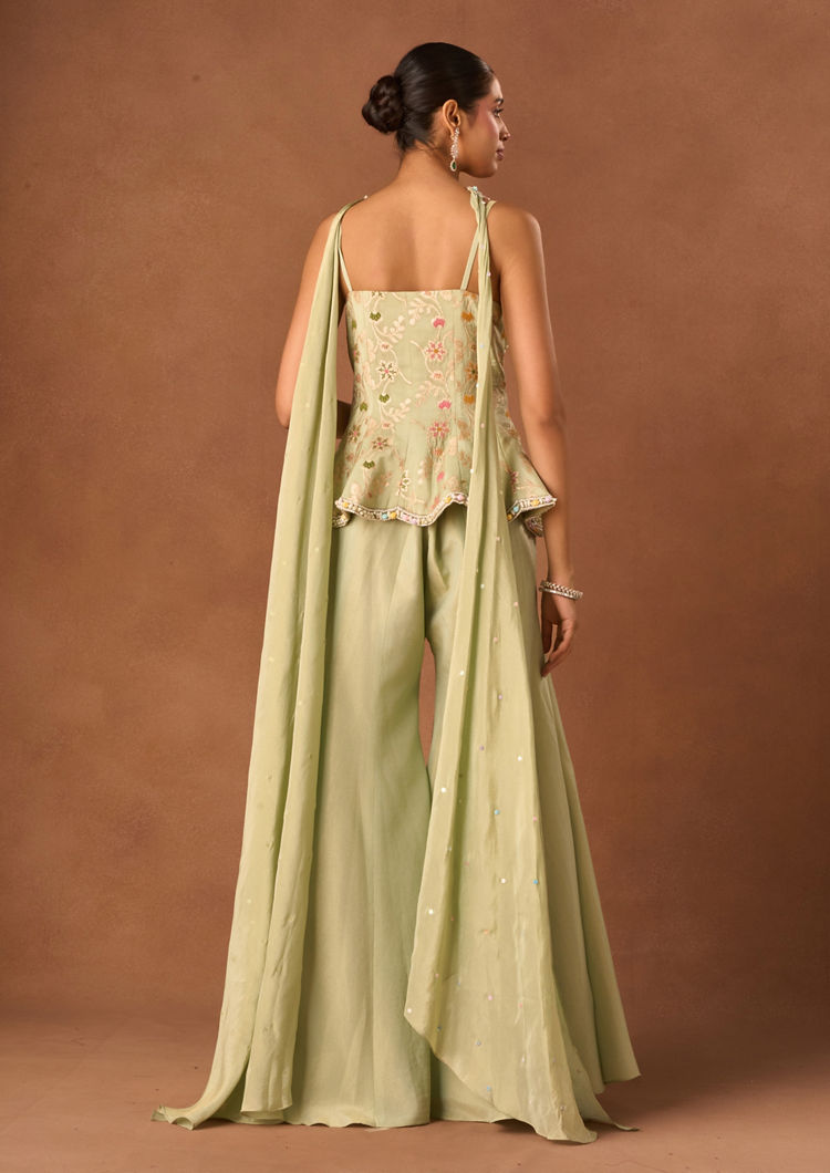Twamev Women Pista Tissue Suit with Embroidery
