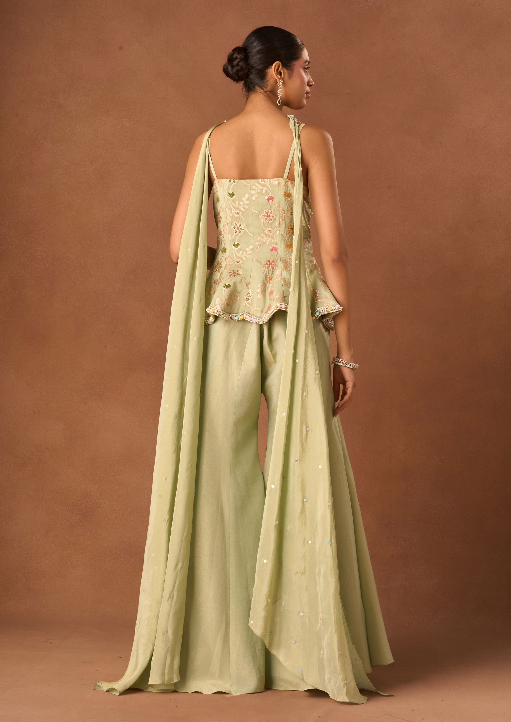Twamev Women Pista Tissue Suit with Embroidery