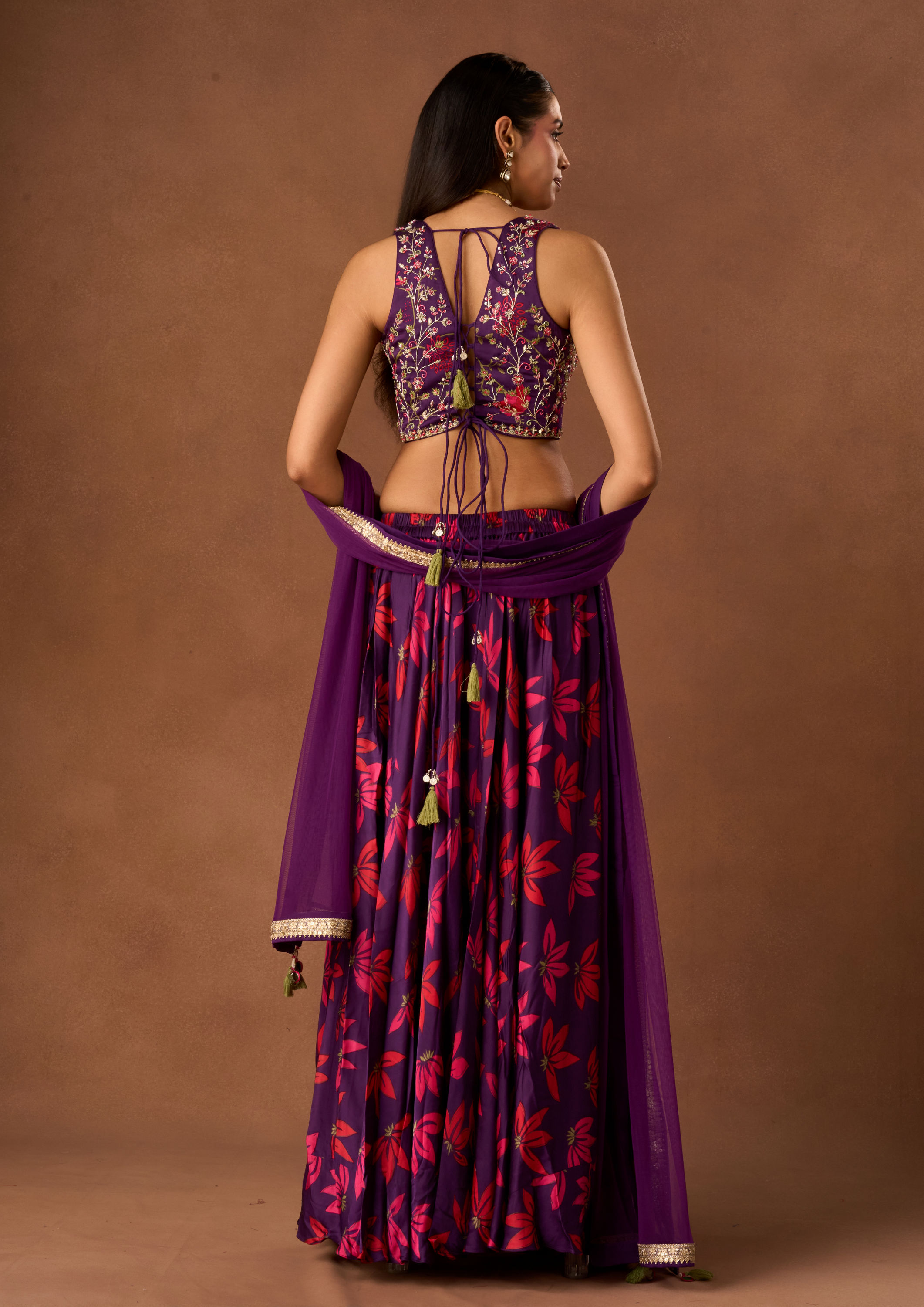Twamev Women Purple Chinon Lehenga with Embroidery