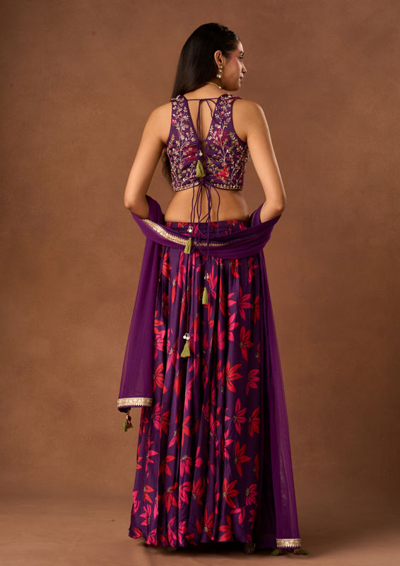 Twamev Women Purple Chinon Lehenga with Embroidery