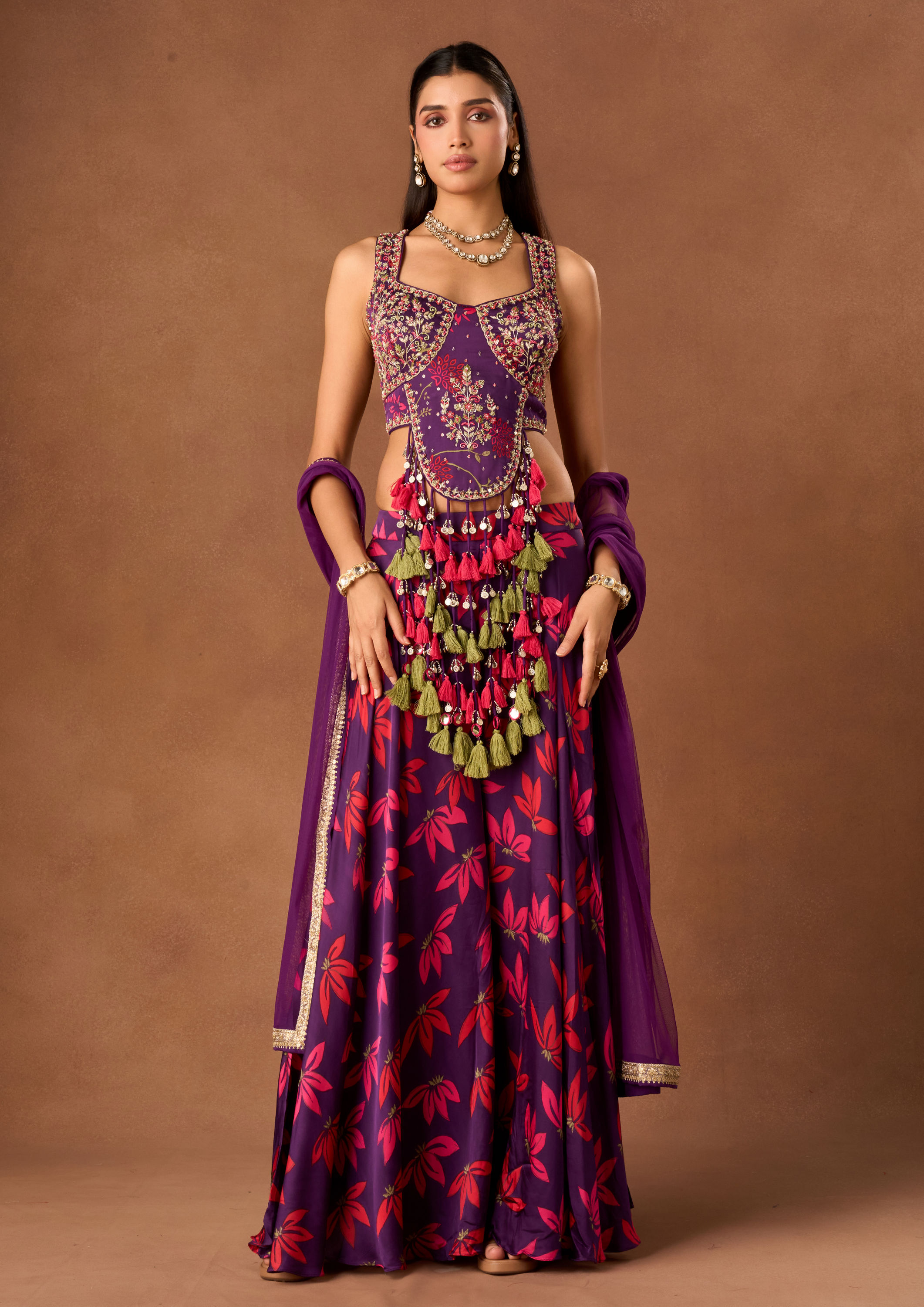 Twamev Women Purple Chinon Lehenga with Embroidery