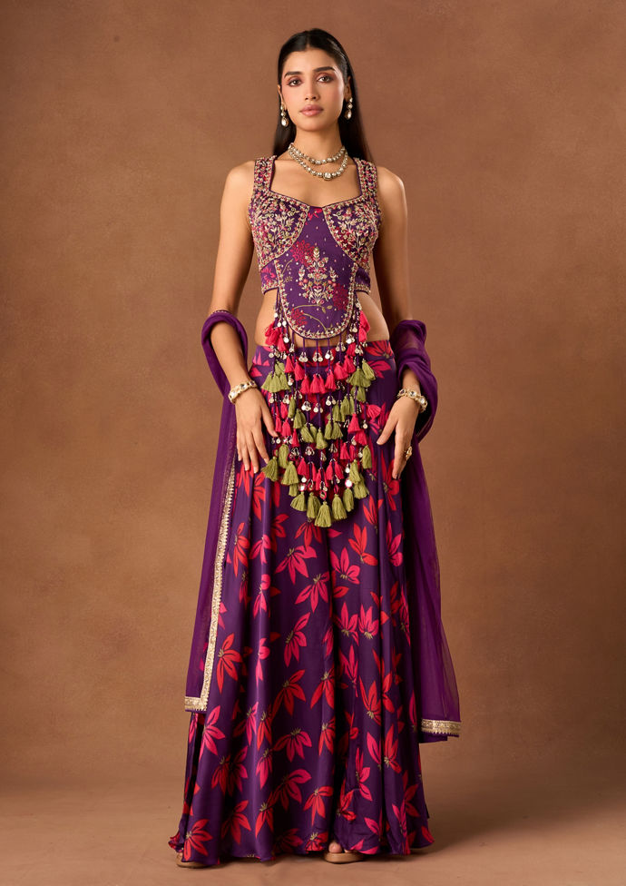 Twamev Women Purple Chinon Lehenga with Embroidery