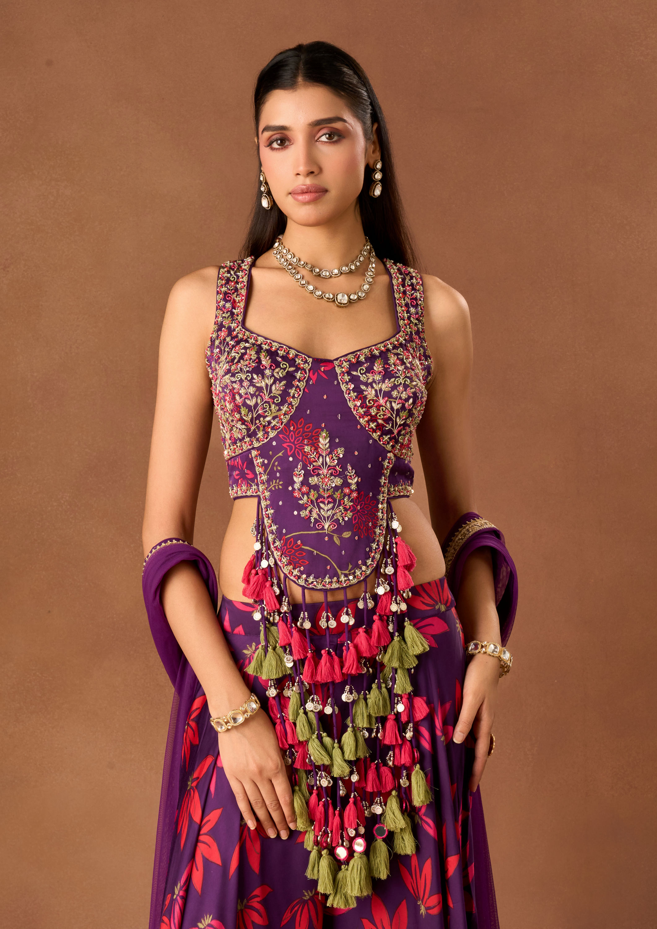Twamev Women Purple Chinon Lehenga with Embroidery