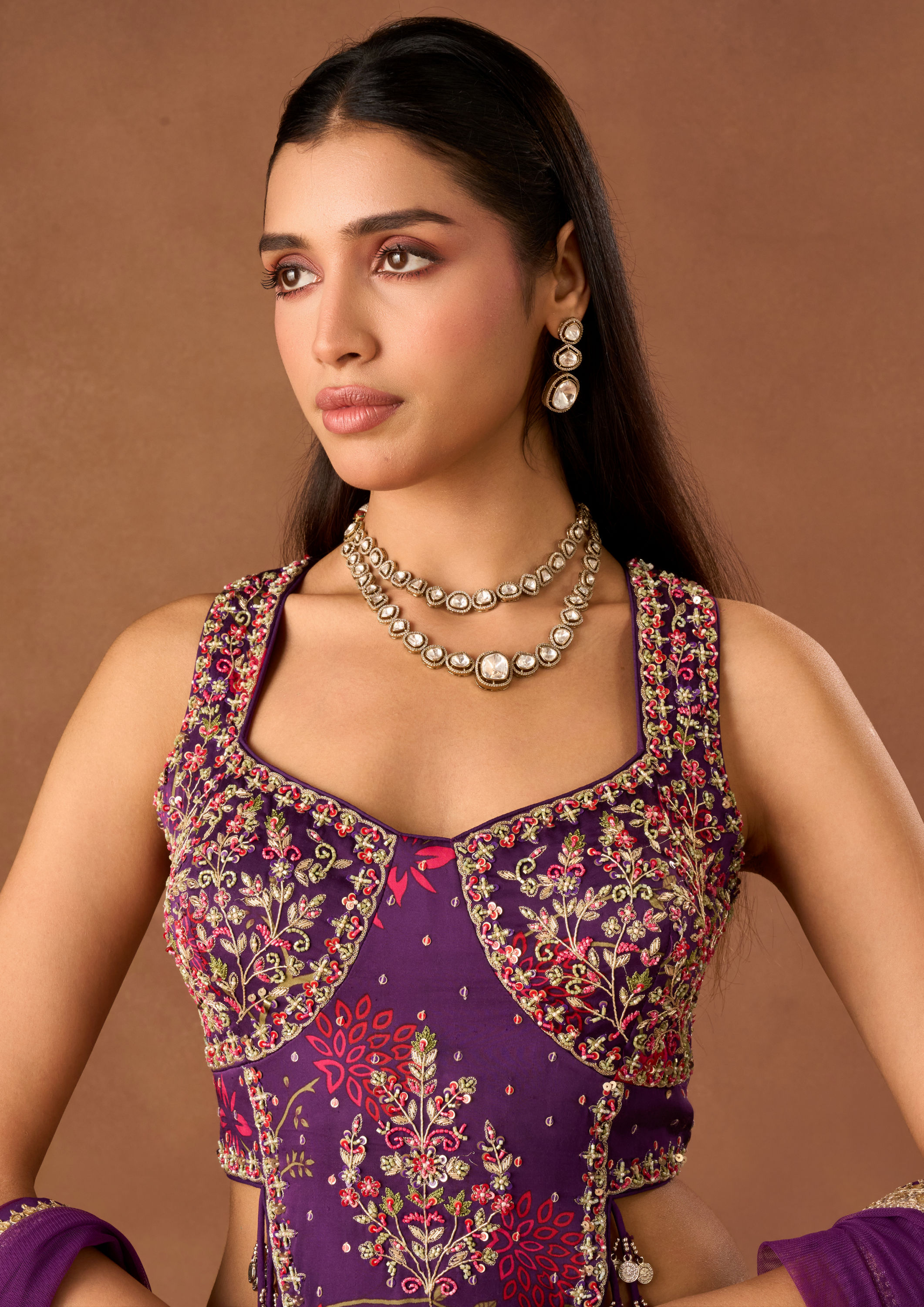 Twamev Women Purple Chinon Lehenga with Embroidery
