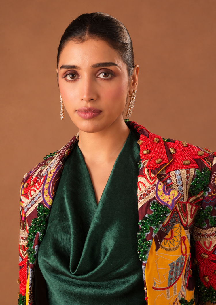 Twamev Women Green Art Silk Indo Western with Embroidery