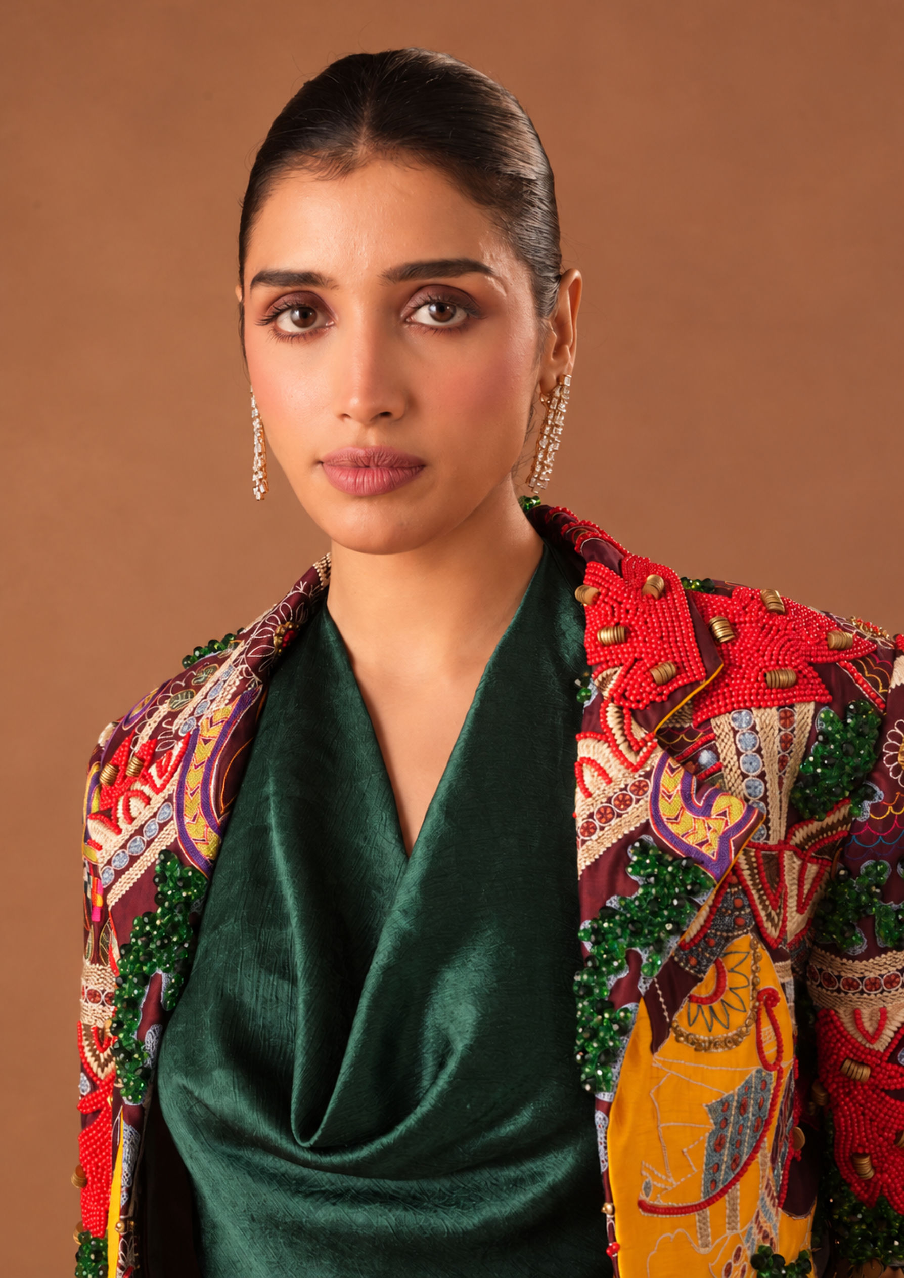 Twamev Women Green Art Silk Indo Western with Embroidery