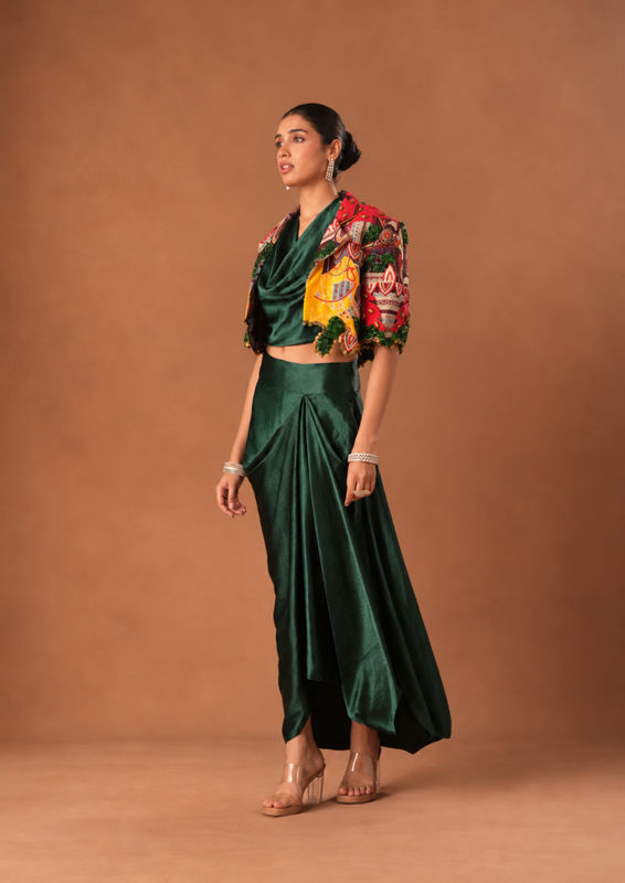 Twamev Women Green Art Silk Indo Western with Embroidery