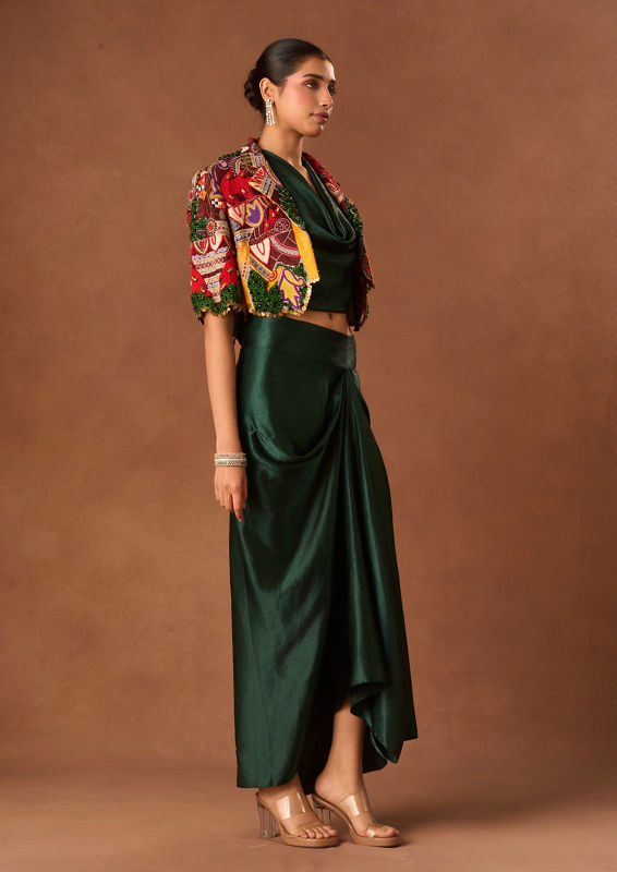 Twamev Women Green Art Silk Indo Western with Embroidery