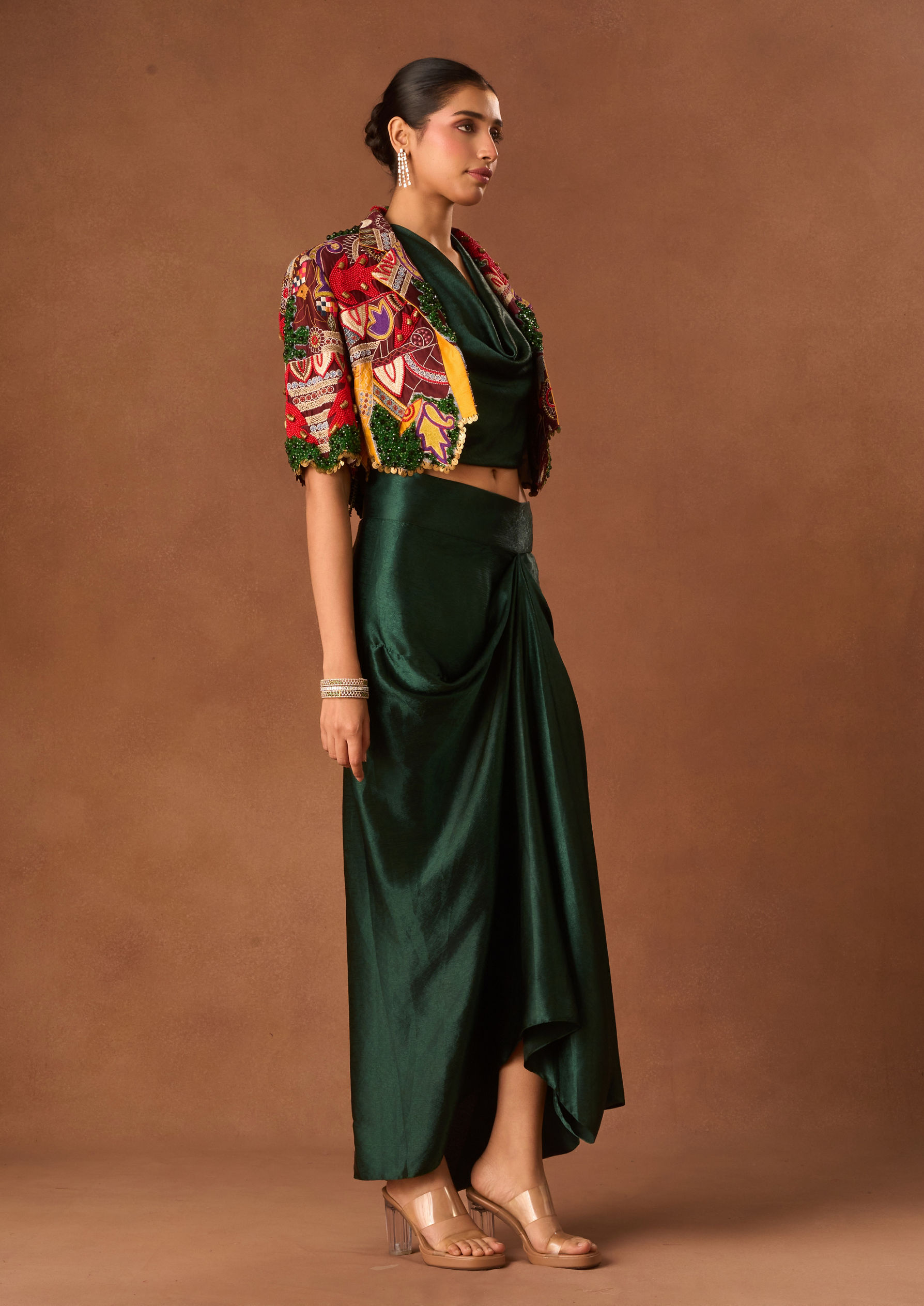 Twamev Women Green Art Silk Indo Western with Embroidery