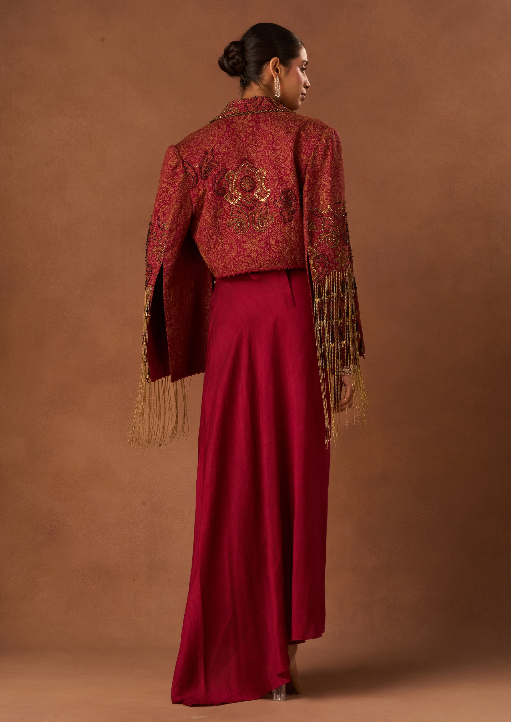 Twamev Women Red Art Silk Indo Western with Embroidery