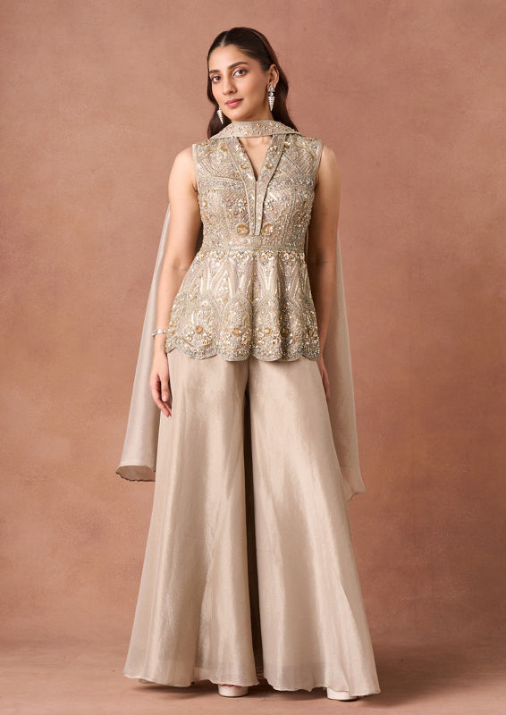 Twamev Women Fawn Sequin Peplum Ensemble Indo Western