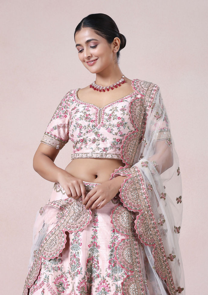 alt message - Twamev Women Pink Petal Perfection Lehenga image number 1