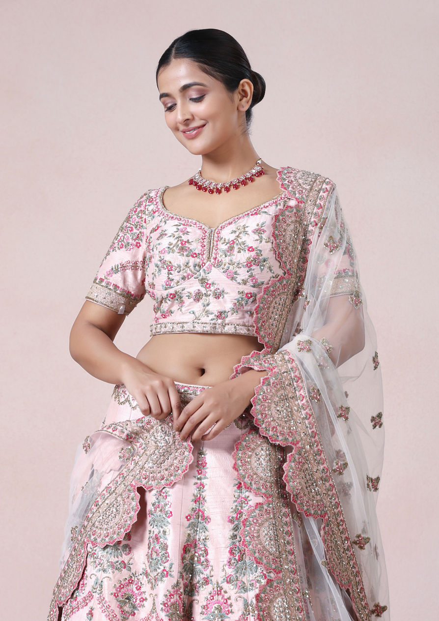 alt message - Twamev Women Pink Petal Perfection Lehenga image number 1