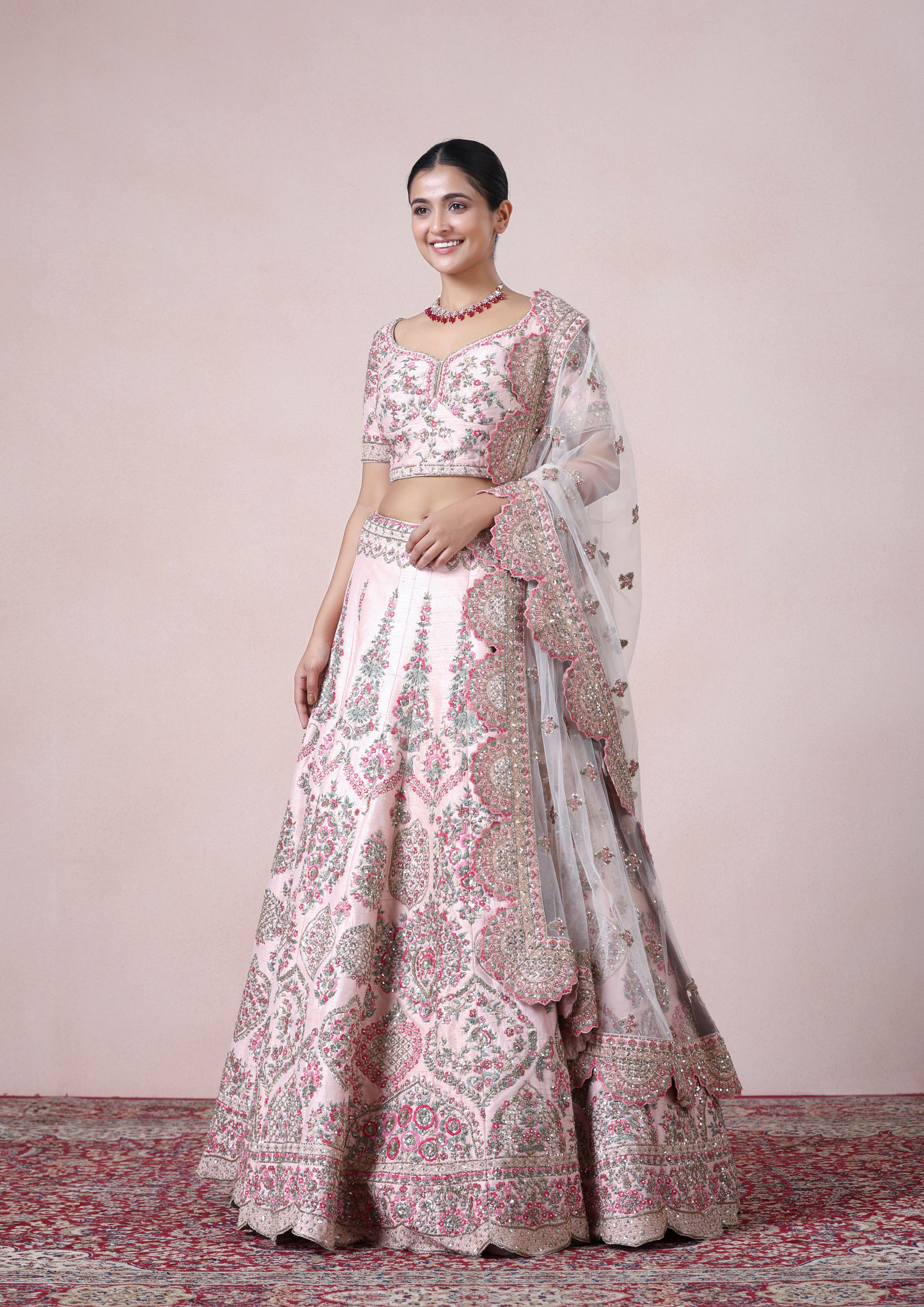 Twamev Women Pink Petal Perfection Lehenga