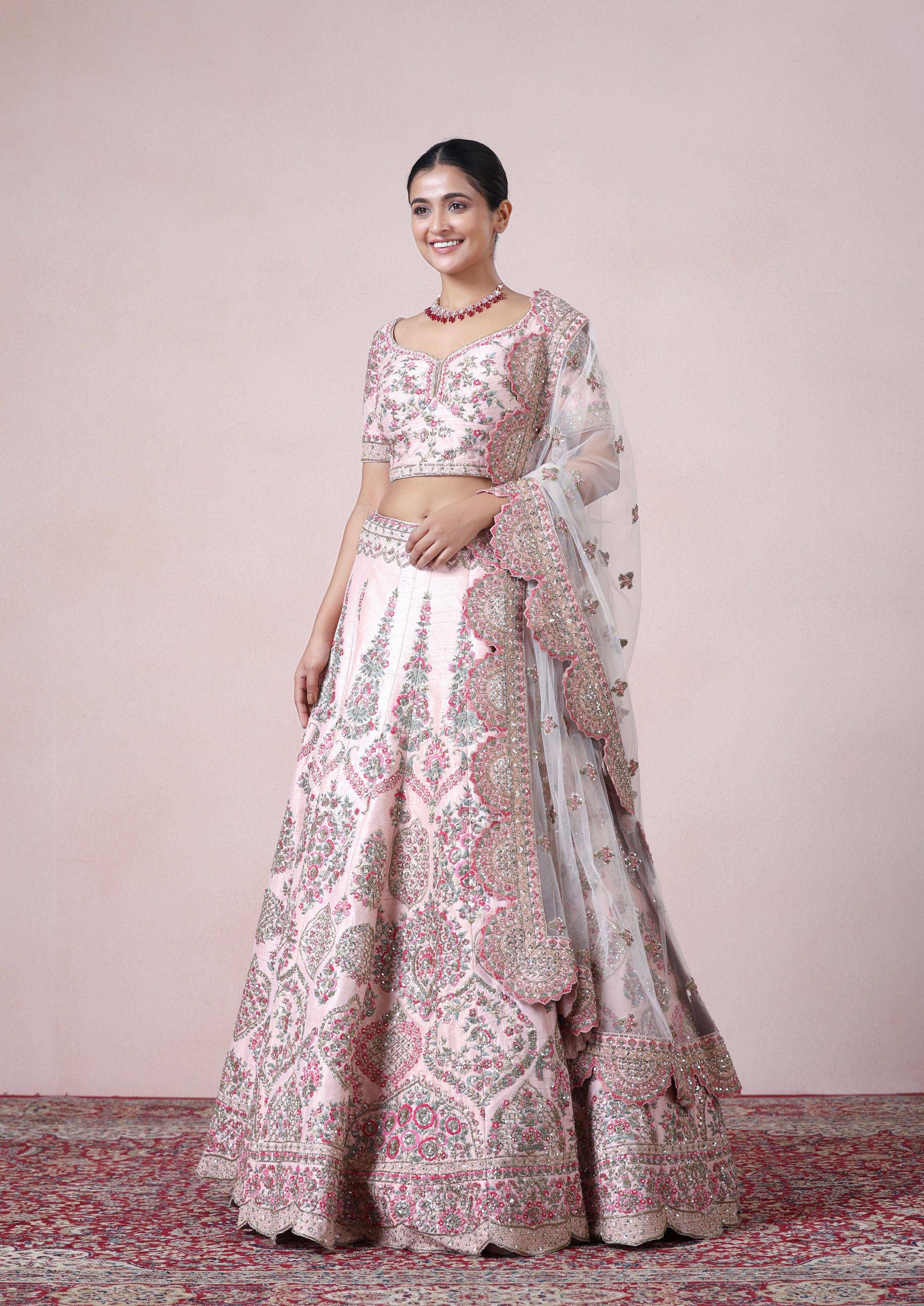Twamev Women Pink Petal Perfection Lehenga