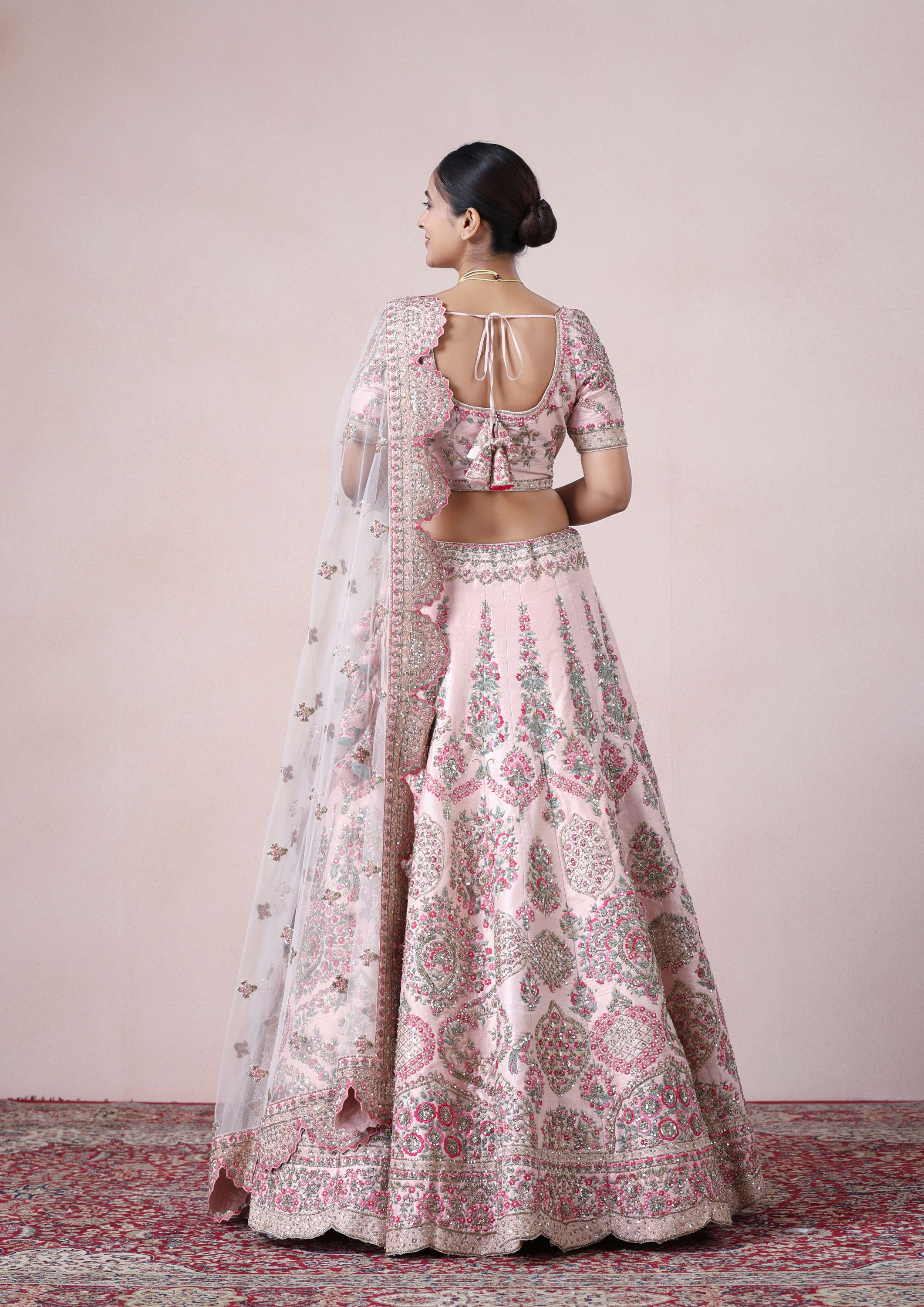 alt message - Twamev Women Pink Petal Perfection Lehenga image number 4