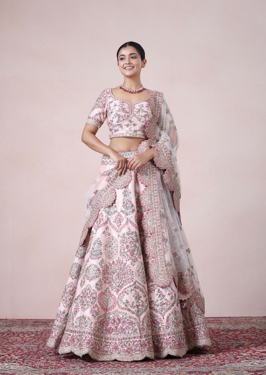 alt message - Twamev Women Pink Petal Perfection Lehenga image number 0