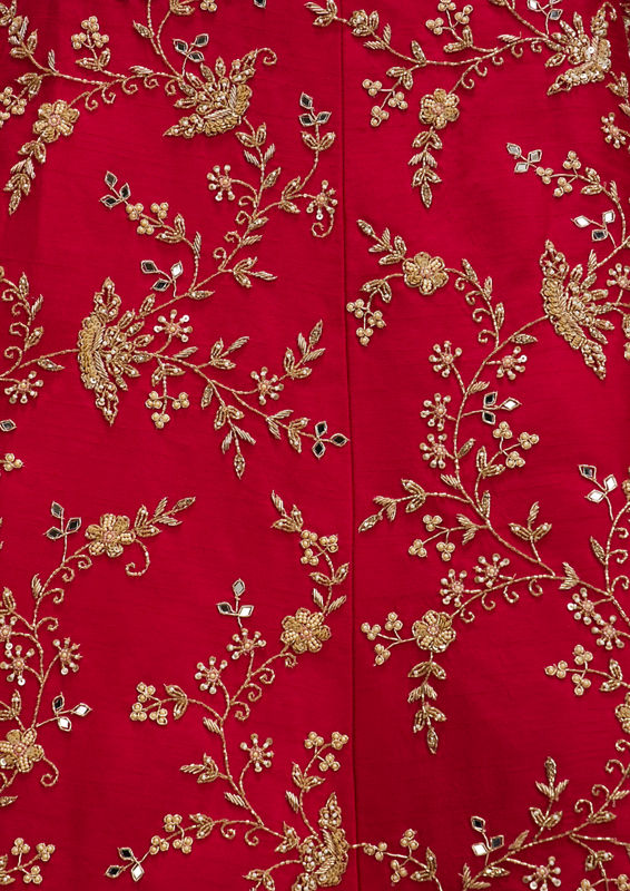 Twamev Women Rani Pink Bel Buti Embroidered Lehenga with Scalloped Borders And Pillow Trim Latkans