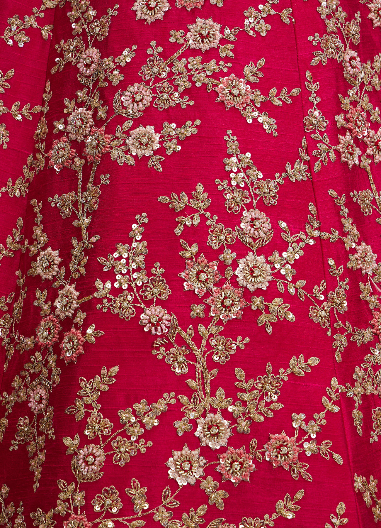 Twamev Women Rani Pink Bel Buti Embroidered Lehenga with Intricate Borders, Sequin And Stone Work