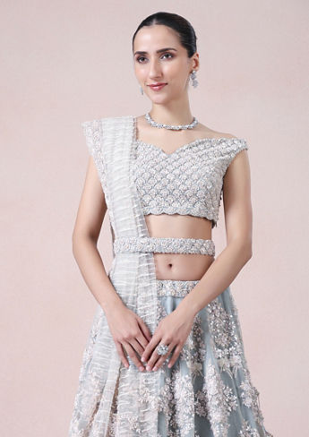 alt message - Twamev Women Modern Chic Grey Lehenga image number 1