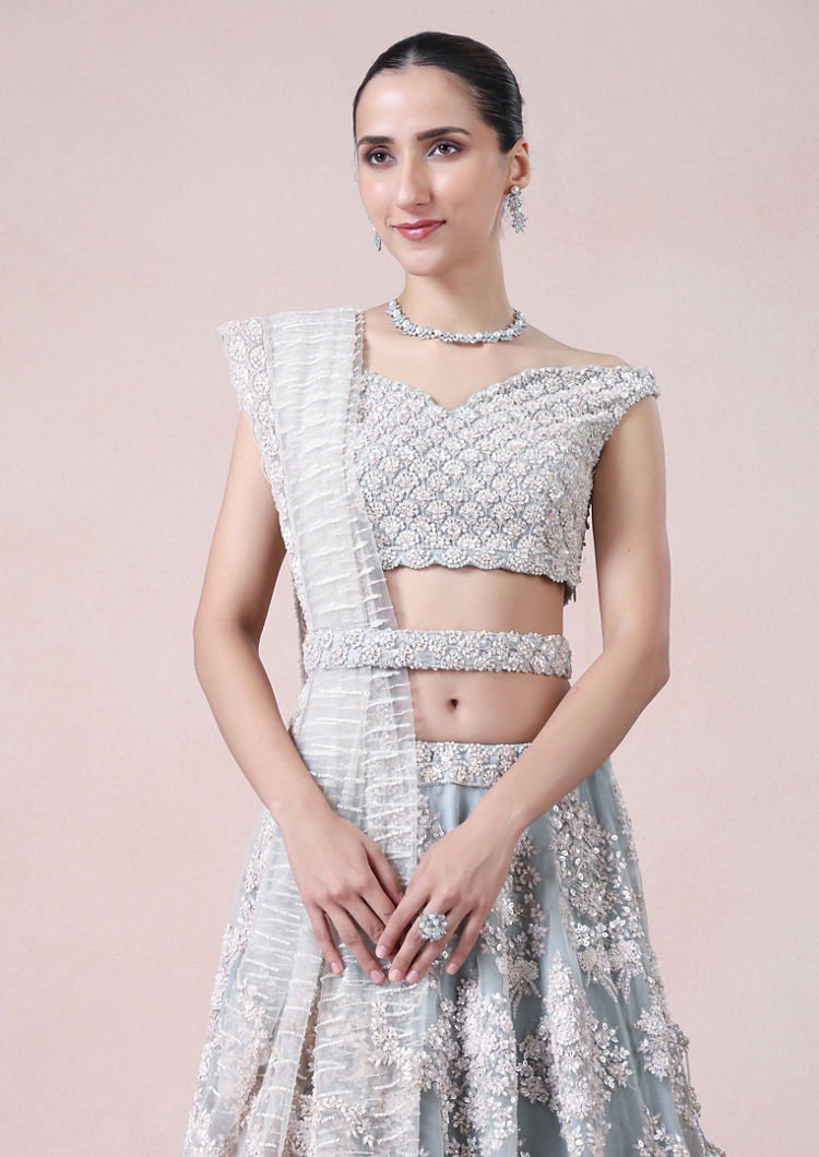 alt message - Twamev Women Modern Chic Grey Lehenga image number 1