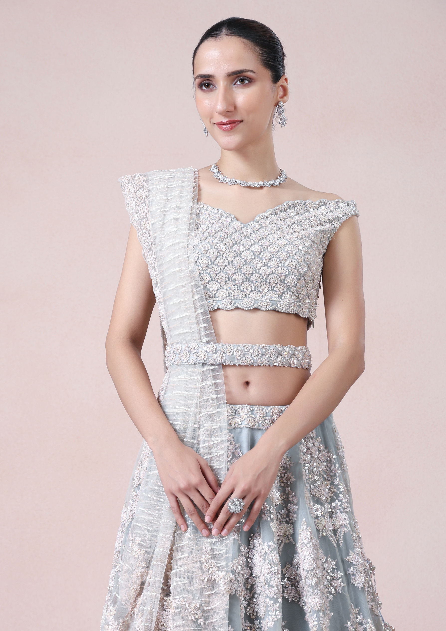 Twamev Women Modern Chic Grey Lehenga