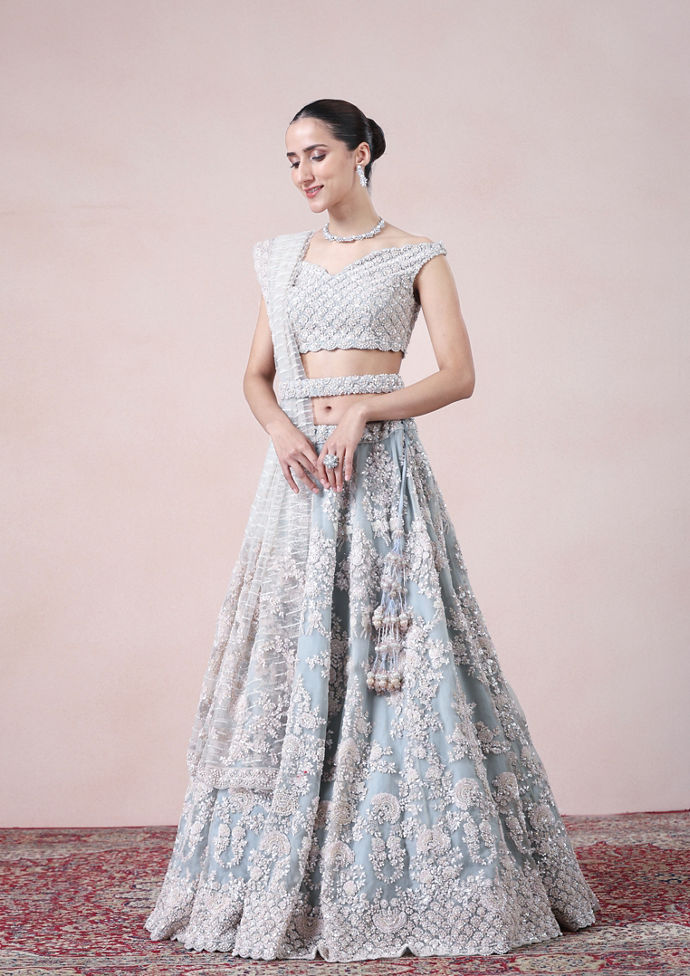 alt message - Twamev Women Modern Chic Grey Lehenga image number 2