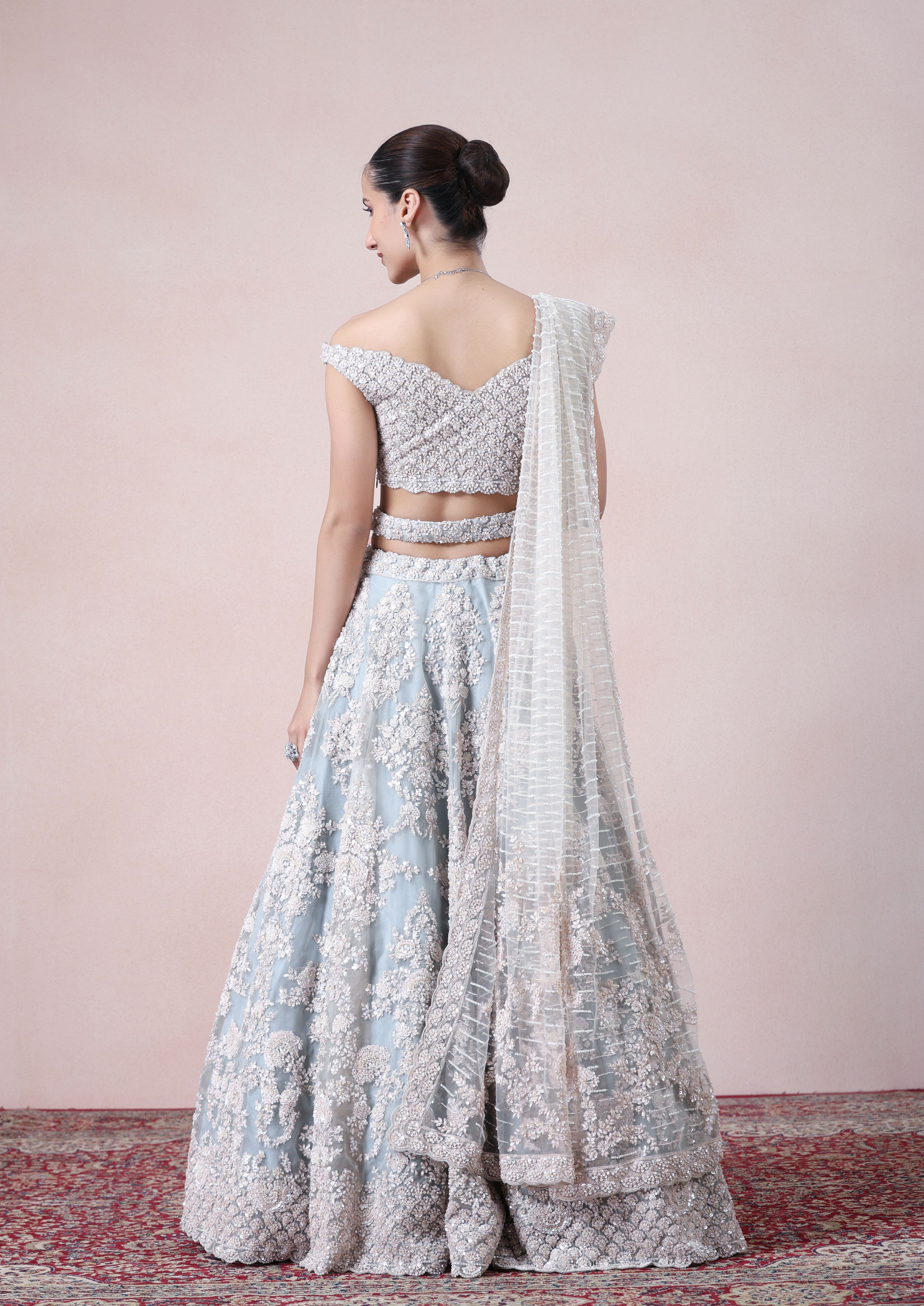 alt message - Twamev Women Modern Chic Grey Lehenga image number 4