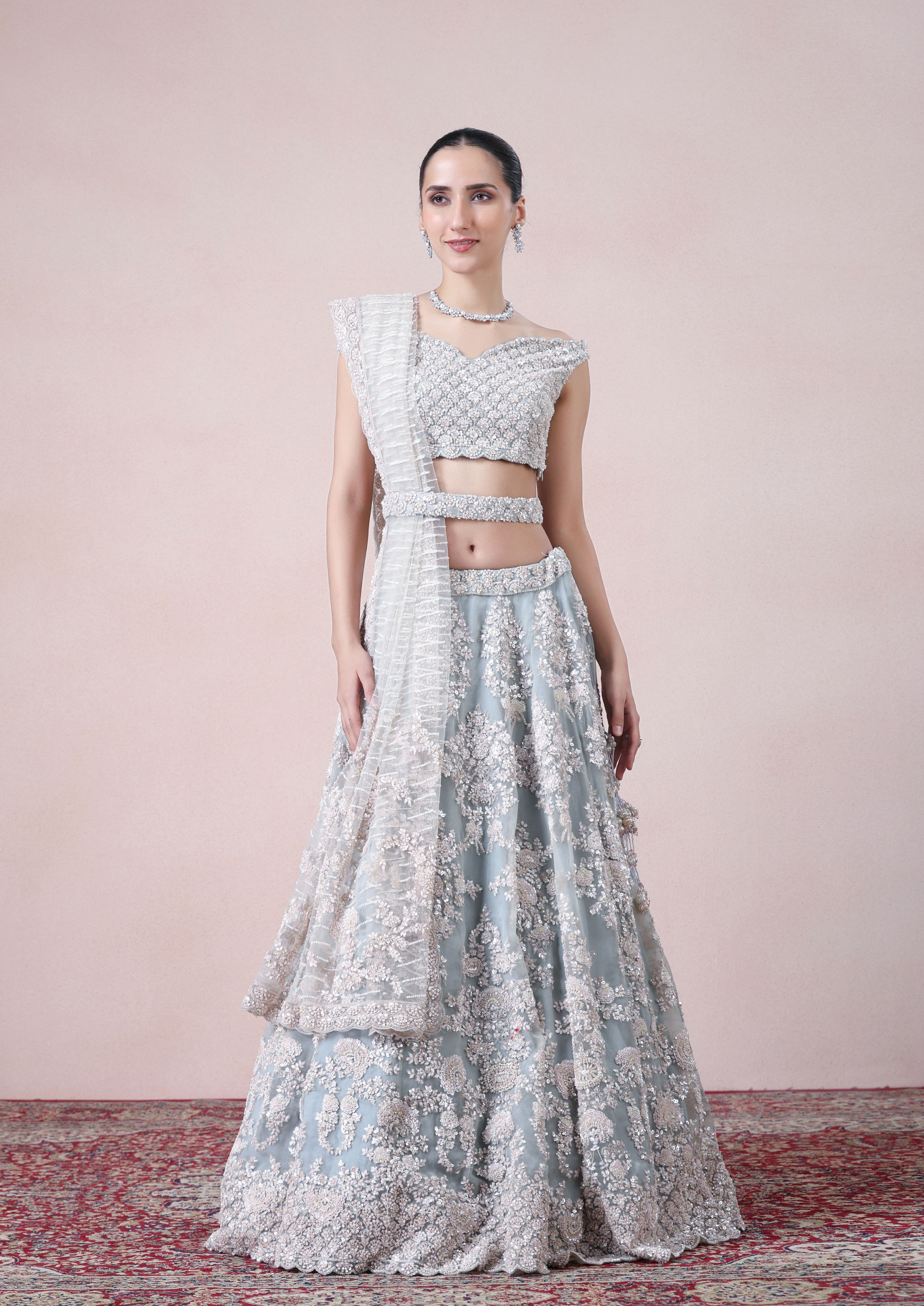 Twamev Women Modern Chic Grey Lehenga