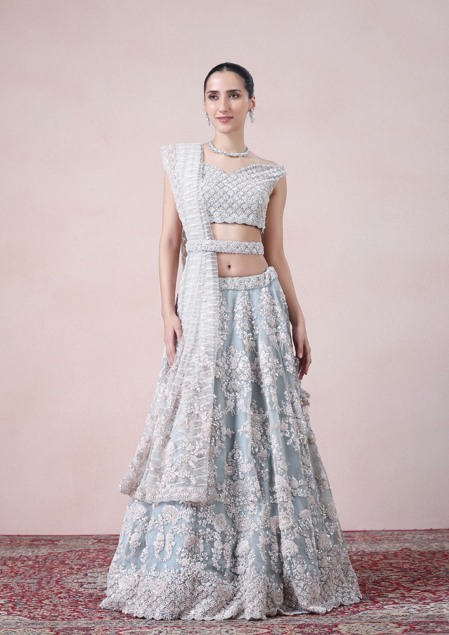 alt message - Twamev Women Modern Chic Grey Lehenga image number 0