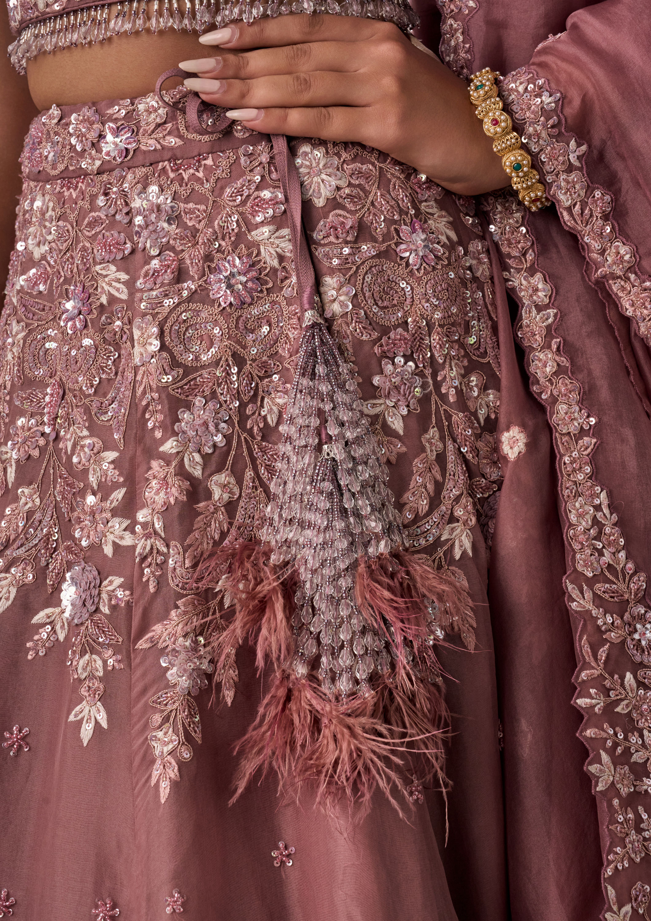 Twamev Women Dusty Pink Organza Lehenga
