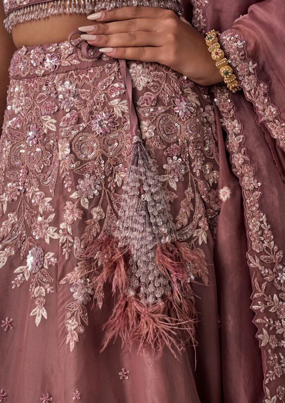 Twamev Women Dusty Pink Organza Lehenga