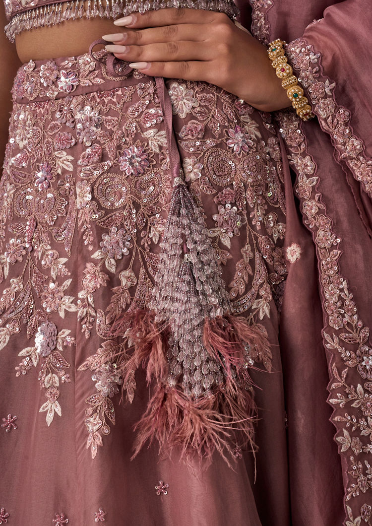 Twamev Women Dusty Pink Organza Lehenga