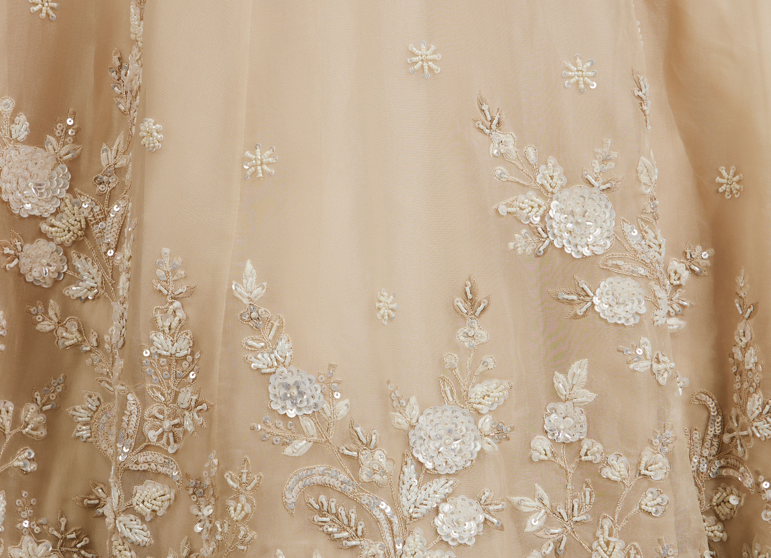 Twamev Women Cream Beige Floral Embroidered Lehenga with Sequins Work