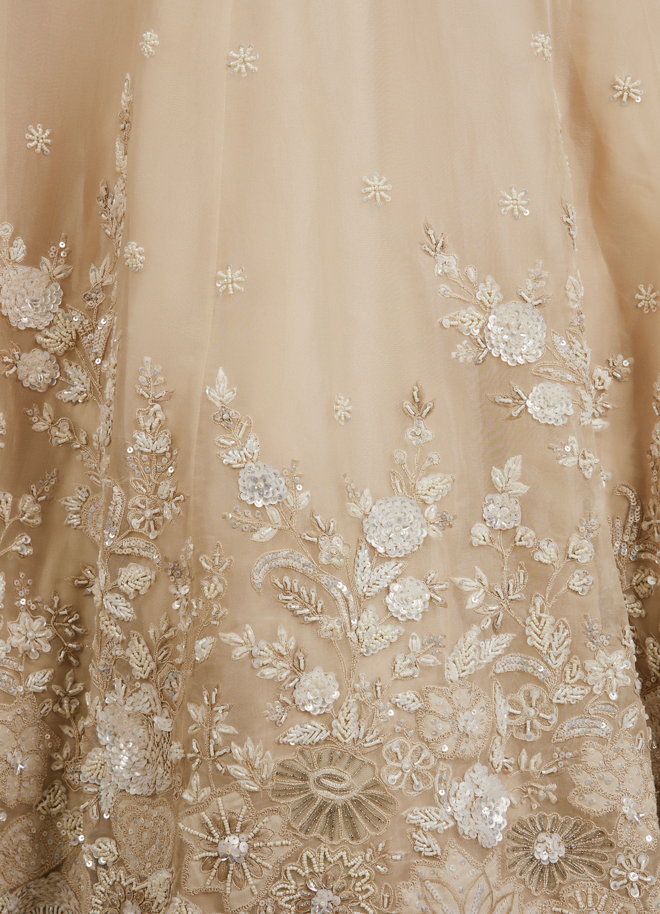 Twamev Women Cream Beige Floral Embroidered Lehenga with Sequins Work