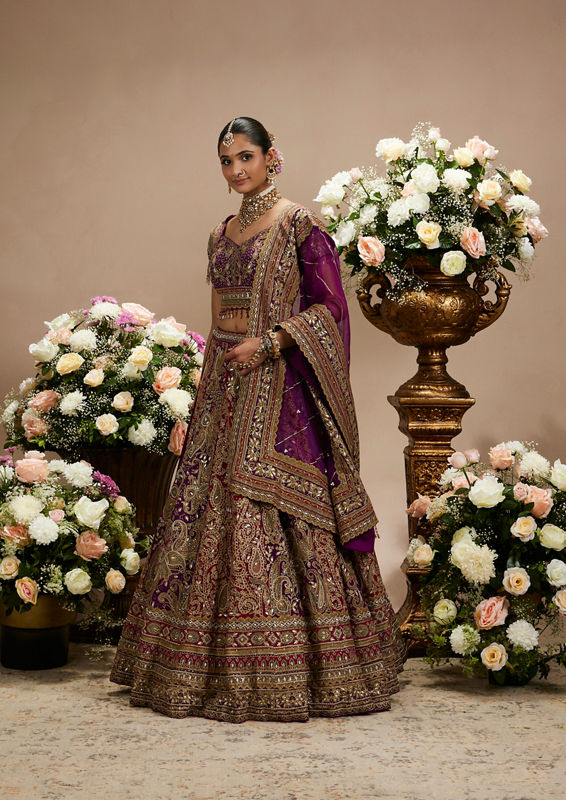 Twamev Women Radiant Purple Crepe Bridal Lehenga