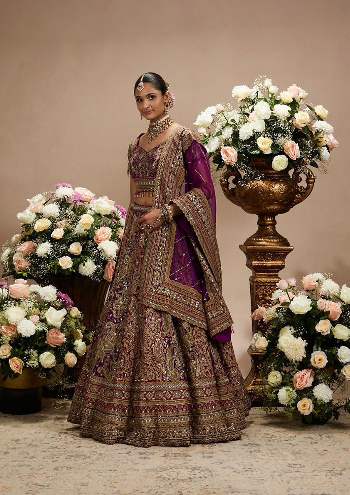 Twamev Women Radiant Purple Crepe Bridal Lehenga