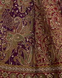 Twamev Women Royal Purple And Cherry Red Embroidered Lehenga with Paisley
