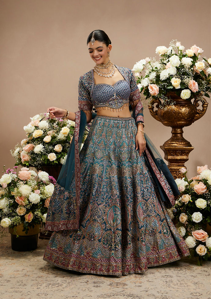 Twamev Women Dark Grey Regal Venetian Bridal Lehenga