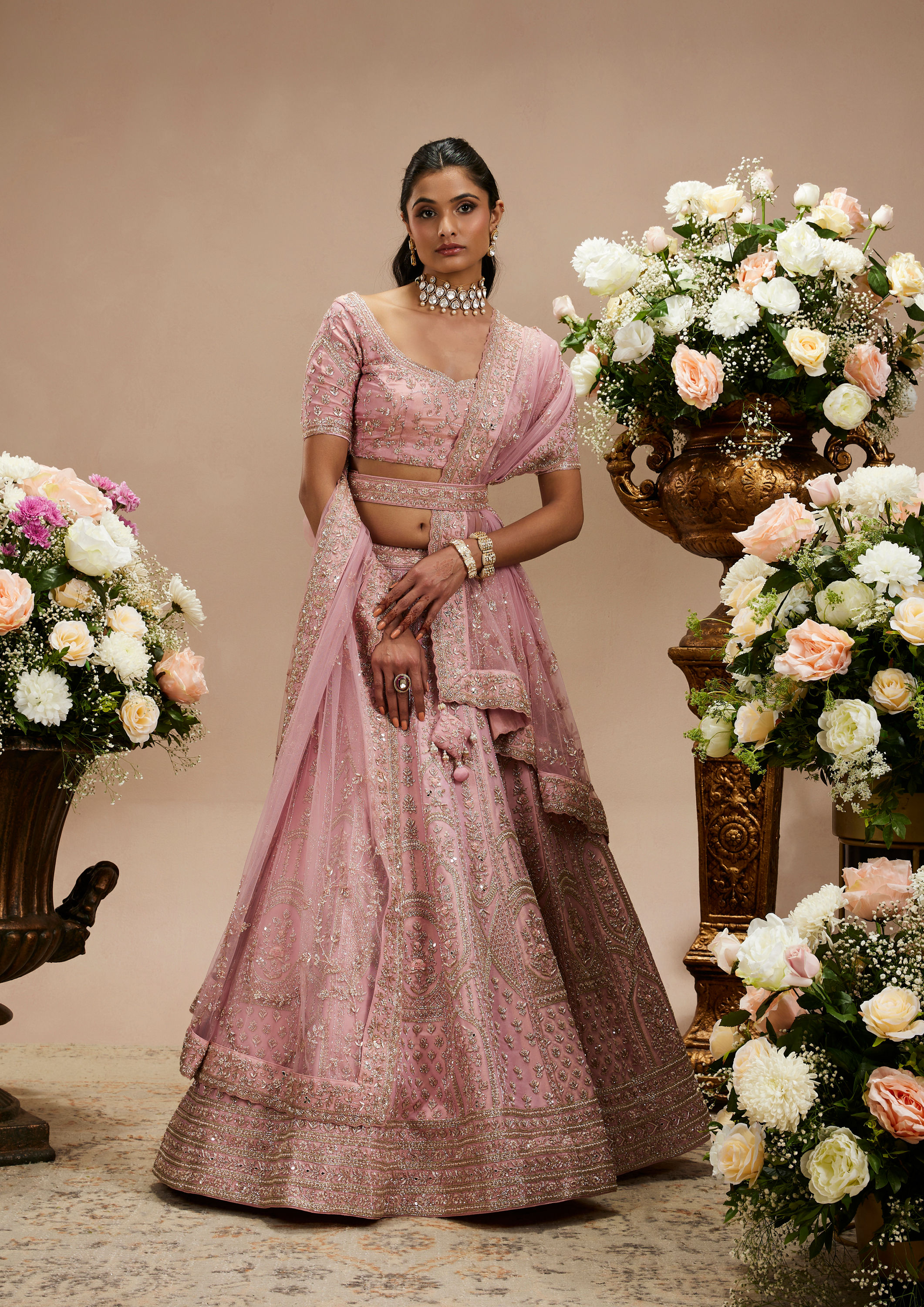 Twamev Women Radiant Pink Bridal Lehenga