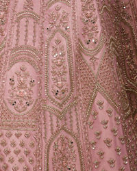 Twamev Women Baby Pink Zari Embroidered Lehenga with Floral And Buta Motifs And Pillow Trim Latkans