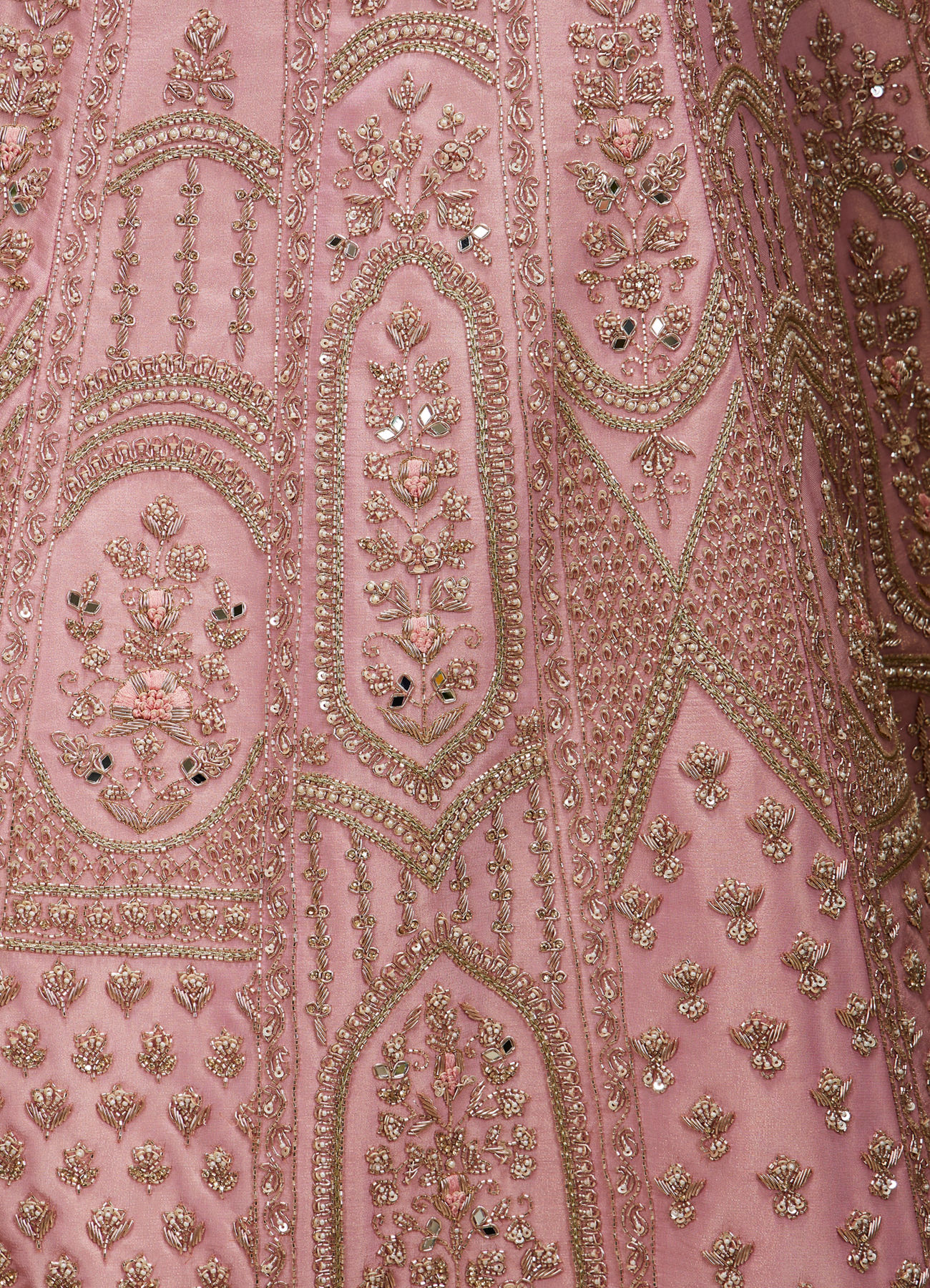Twamev Women Baby Pink Zari Embroidered Lehenga with Floral And Buta Motifs And Pillow Trim Latkans